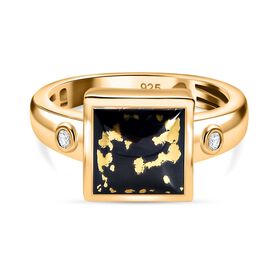 Tucson Exklusive- Goldenite, Weißer Zirkon Ring 925 Silber 750 Gelbgold Vermeil (Größe 18.00) ca. 2.62 ct