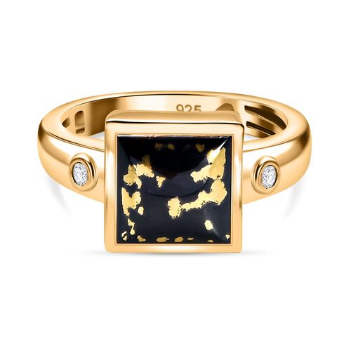 Tucson Exklusive- Goldenite, Weißer Zirkon Ring 925 Silber 750 Gelbgold Vermeil (Größe 18.00) ca. 2.62 ct image number 0