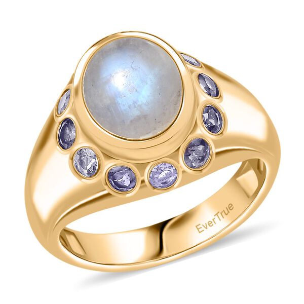 Regenbogen Mondstein, Iolit Ring Messing (Gr&ouml;&szlig;e 17.00) ca. 3,55 ct image number 4