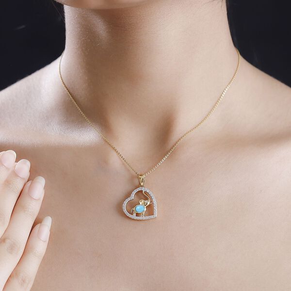 Sleeping Beauty T&uuml;rkis, Wei&szlig;er Zirkon Anh&auml;nger 925 Silber 750 Gelbgold Vermeil ca. 1.14 ct image number 3