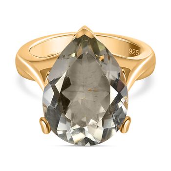 Prasiolite, Wei&szlig;er Zirkon Ring, 925 Silber vergoldet (Gr&ouml;&szlig;e 16.00) ca. 9.04 ct