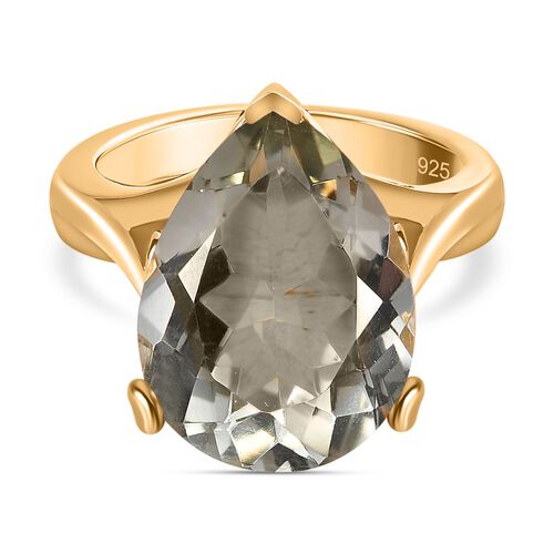 Prasiolite, Weißer Zirkon Ring, 925 Silber vergoldet (Größe 16.00) ca. 9.04 ct image number 0