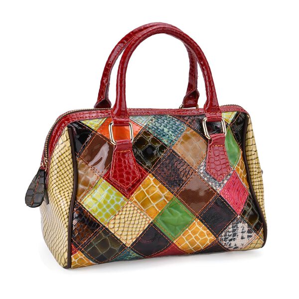 Chaos by Elsie Crossbody-Tasche aus echtem Leder, Multicolor mit gl&auml;nzender Krokopr&auml;gung im Rautenmuster, RFID-Schutz und Mini-Taschenlampe, 26x14x19 cm image number 7