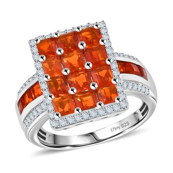 Djoy AAA Feueropal Ring mit seltener Asscher Schliff 925 Silber rhodiniert (Gr&ouml;&szlig;e 17.00) ca. 3.00 ct