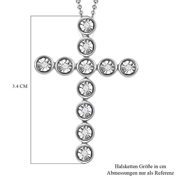 Wei&szlig;er Diamant Kreuz-Anh&auml;nger mit Kette, 925 Silber platiniert ca. 0.10 ct image number 6