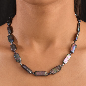 S&uuml;&szlig;wasserperlen-Kette, Pfauenfarbe, Fancy- und Ovalform, ca. 45 cm, 925 Silber, rhodiniert