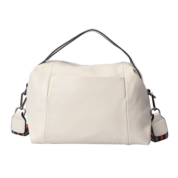 Exklusive Lederkollektion, Umh&auml;ngetasche, echtes Leder mit Futter, Rei&szlig;verschluss und mehreren Taschen, Elfenbein