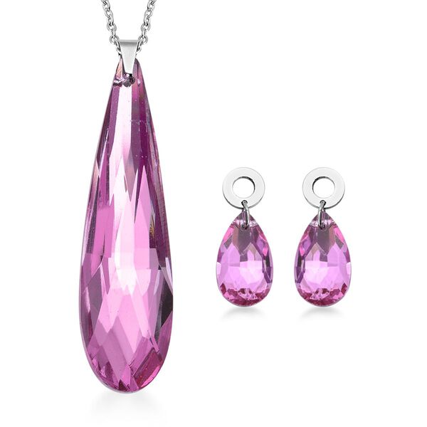 2er-Set- stimulierte Rosa Kristall Ohrringe und Anh&auml;nger mit Kette - 56,03 ct.
