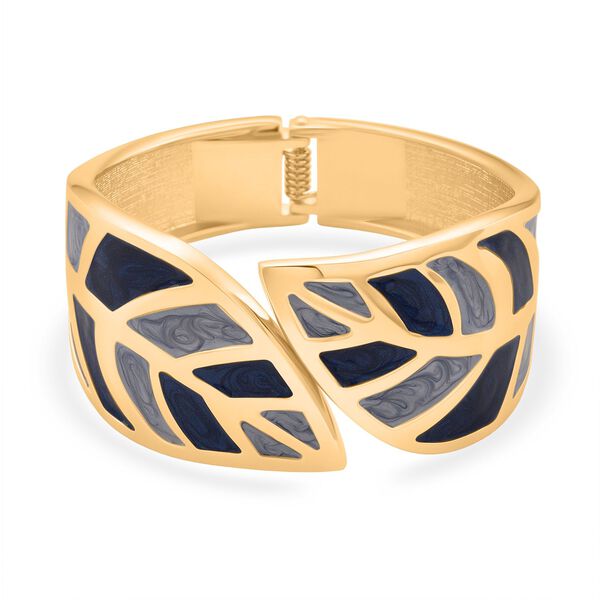 Emaille-Armband in Grau mit goldfarbenem Blattmuster, ca. 17 cm image number 0