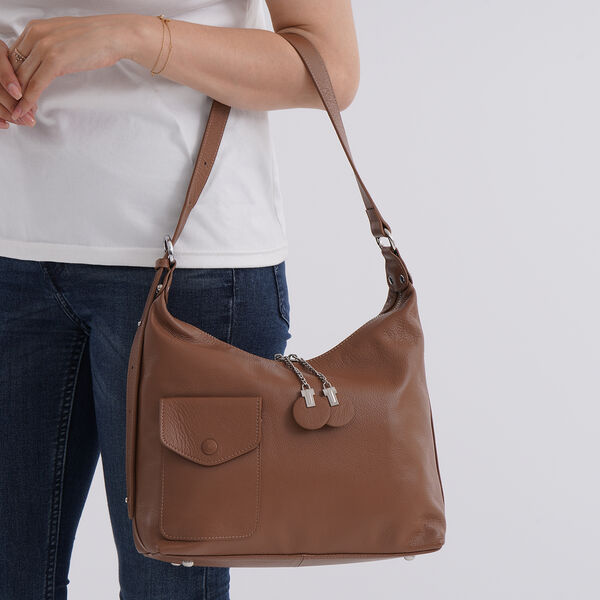 Crossbody Tasche aus echtem Leder, 29,5×12×26 cm, Braun image number 2