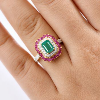 D&rsquo;Joy AAA Kagem sambischer Smaragd, Mosambik Rubin und Moissanit Ring - 2.19 ct.