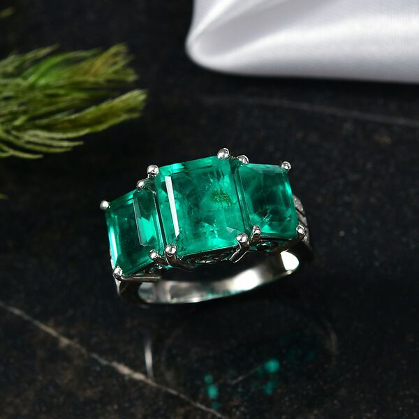D'Joy Smaragd-Quarz Triplette Ring 925 Silber rhodiniert (Größe 16.00) ca. 7,16 ct image number 1