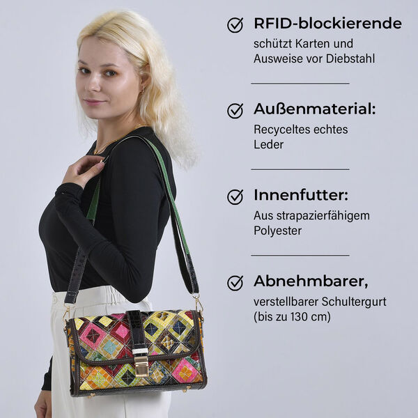 Chaos by Elsie Crossbody-Tasche aus echtem Leder, RFID-Schutz, Doppel-Rauten-Design und Mini-Taschenlampe, 28x10x18 cm image number 3