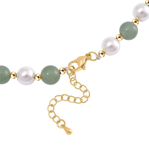 Gr&uuml;ner Aventurin, Wei&szlig;e Muschelkernperle (7-9 mm) Halskette ca. 45 cm+ 5 cm Extender gelb vergoldet image number 5