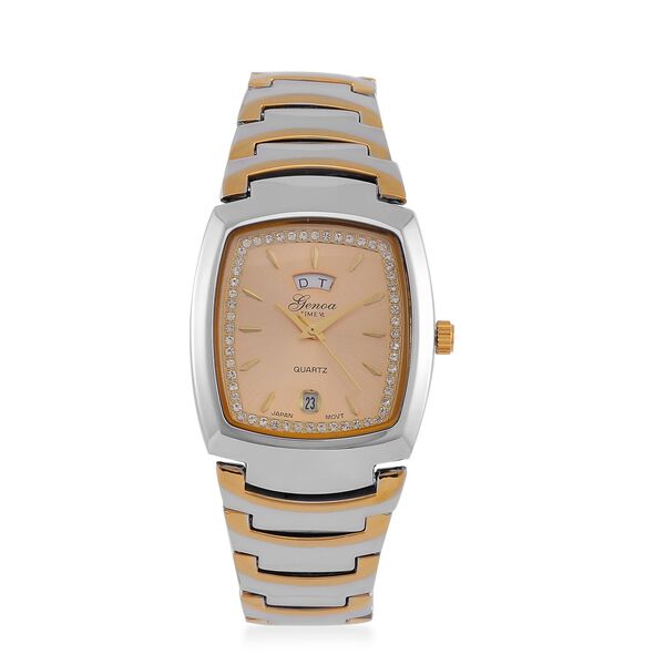 GENOA  - Eleganz Uhr mit Mond- und Wochenanzeige, Japanisches Uhrwerk und Weißem Kristallzifferblatt, Reiner Edelstahl, Bicolor, 20 cm image number 0