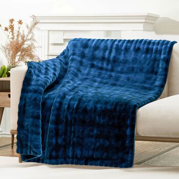 Serenity Night: Superweiche doppellagige Decke, luxuri&ouml;ses Kunstfell mit Mikropl&uuml;schfutter, 750gsm, 150x200 cm, Blau