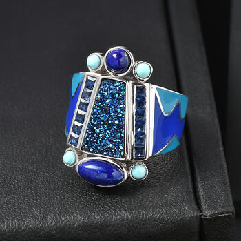 Sajen Silber - Blauer Drusy Quarz, Lapislazuli Ring 925 Silber rhodiniert (Gr&ouml;&szlig;e 17.00) ca. 2.68 ct