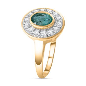 AAA Kagem Sambischer Smaragd, Wei&szlig;er Zirkon Ringe 925 Silber Gelbgold Vermeil (Gr&ouml;&szlig;e 19.00) ca. 1.37 ct