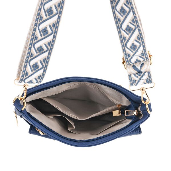 Crossbody-Tasche mit gewebtem Schulterriemen und Reißverschlussfächern, 24x28 cm, Marineblau image number 6