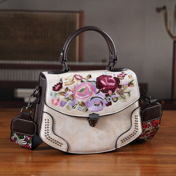 Kompakte Kunstprint Crossbody-Tasche mit floralem Design, 23 x 9 x 17 cm, Apricot