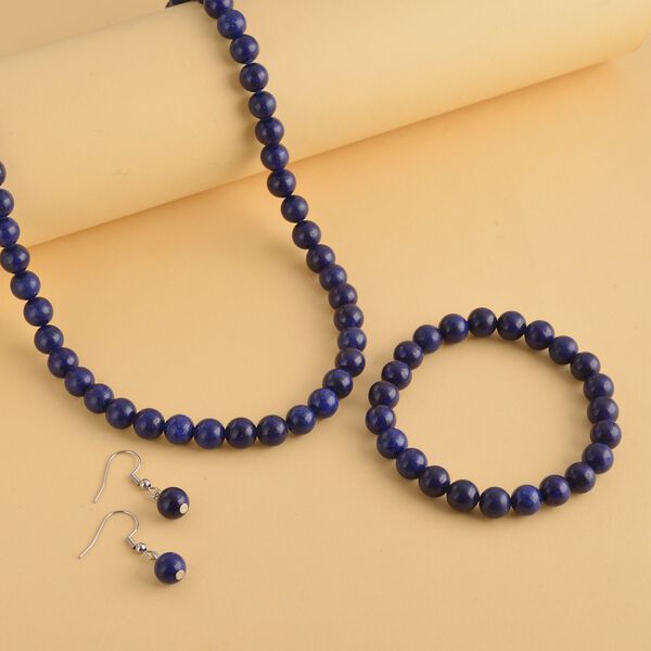 3er Set - Lapislazuli Halskette, Armband und Ohrringe, 316L Edelstahl ca. 323.50 ct image number 2