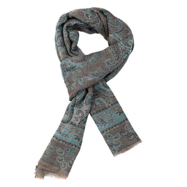 Premium Kollektion - gewebter Schal, Natur Seide und Wolle, Jamawar Design, 70x200 cm, Dunkelblau image number 4