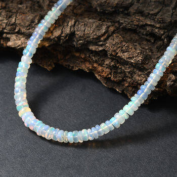 D'Joy Nat&uuml;rlicher, &auml;thiopischer Welo Opal Halskette ca. 45 cm 925 Silber rhodiniert ca. 45,00 ct.