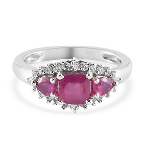 Afrikanischer Rubin und Zirkon-Ring, (Fissure gefüllt), 925 Silber platiniert