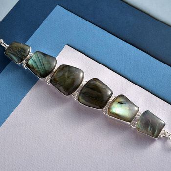 Labradorit Armband, ca. 19 cm, 925 Silber ca. 113.40 ct