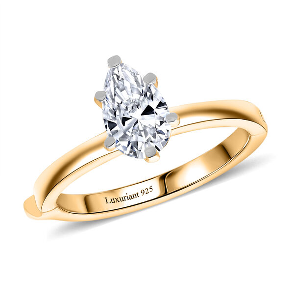 LUXURIANT SGL zertifizierter SI-GH Labor Tropfen-Diamant Ring, 925 Silber 750 Gelbgold Vermeil - 1 ct. image number 3