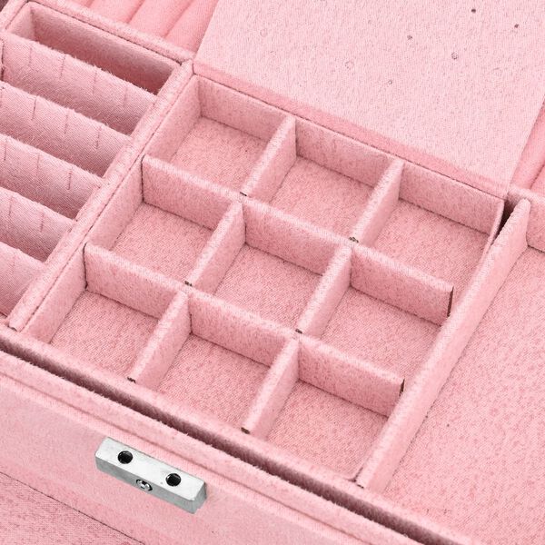 3-schichtige Schmuckbox aus Samt mit 5 Silberputzt&uuml;chern in Rosa, 24,5x17x11,5cm image number 8