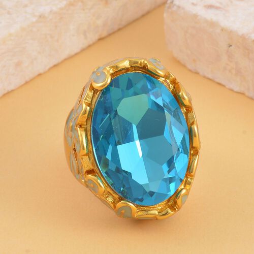 Blauer Kristall Ring, Reiner Edelstahl emailliert (Größe 17.00) image number 1