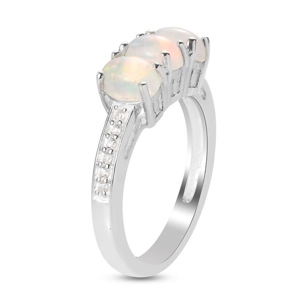 Natürlicher Äthiopischer Opal und Zirkon 3 Stein Ring 925 Silber Platin-Überzug image number 5