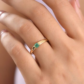 D'Joy AAA Kagem Sambischer Smaragd Ring 925 Silber 750 Vergoldet (Gr&ouml;&szlig;e 18.00) ca. 0.32 ct
