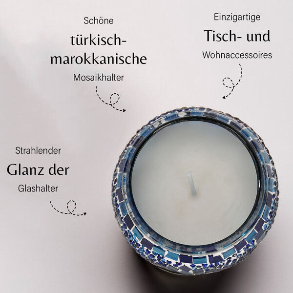 Handgefertigte Mosaikglas im orientalischen Stil mit Vanille Sojawachs-Duftkerze, 10 x 8 cm image number 3