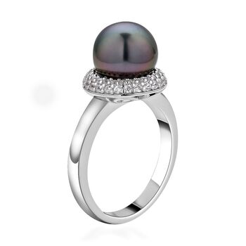 Tahiti Perle und Zirkon-Ring, 8-9mm