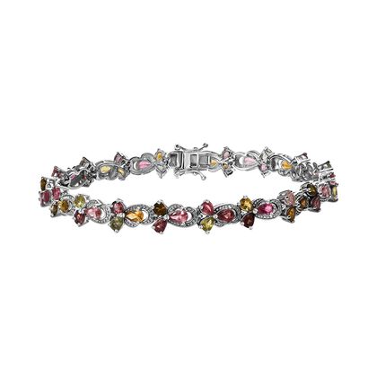 Nat&uuml;rlicher mehrfarbiger Turmalin Armband ca. 20 cm 925 Silber platiniert ca. 8.84 ct