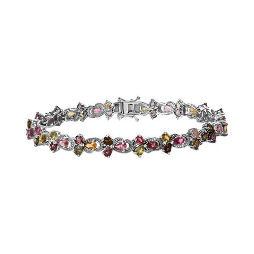 Natürlicher mehrfarbiger Turmalin Armband ca. 20 cm 925 Silber platiniert ca. 8.84 ct image number 0