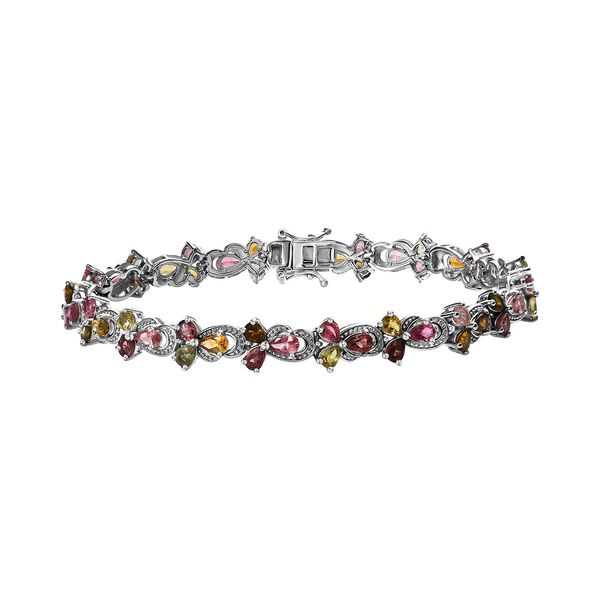 Nat&uuml;rlicher mehrfarbiger Turmalin Armband ca. 20 cm 925 Silber platiniert ca. 8.84 ct