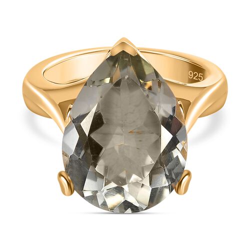 Prasiolite, Weißer Zirkon Ring, 925 Silber vergoldet (Größe 21.00) ca. 9.04 ct image number 0