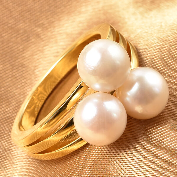 Japanische Akoya Perle Ring 925 Silber Gelbgold Vergoldet image number 2