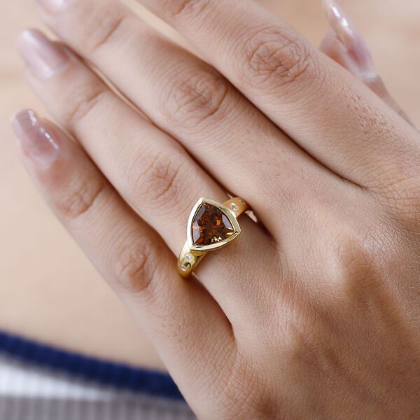 AA Serra Gaucha Citrin, Wei&szlig;er Zirkon Ring, 925 Silber Gelbgold Vermeil, (Gr&ouml;&szlig;e 16.00) ca. 2.26 ct image number 3