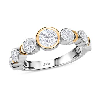 GP Celestial Dream Kollektion - Moissanit Ring 925 Silber Rhodiniert und 750 Gelbgold Vermeil (Gr&ouml;&szlig;e 20.00) ca. 1.05 ct