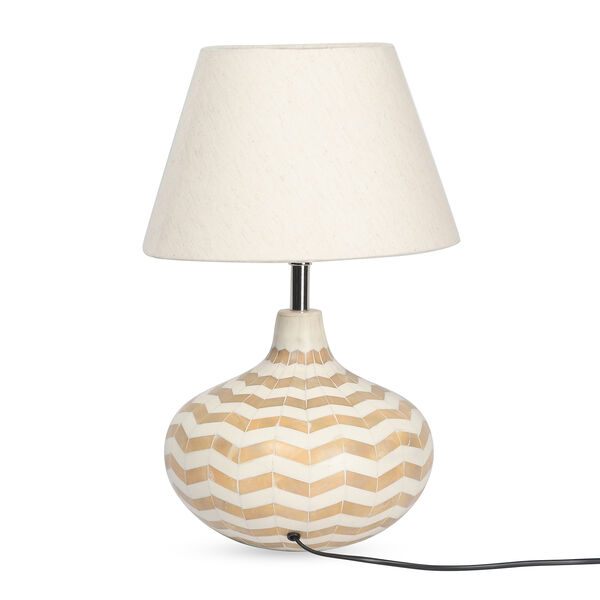 NAKKASHI - handgefertigte Tischlampe mit Zick-Zack Einlegearbeiten, Elfenbeinfarben image number 3