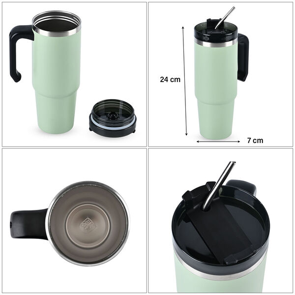 887 ml Edelstahlbecher mit Strohhalm in Gr&uuml;n image number 4