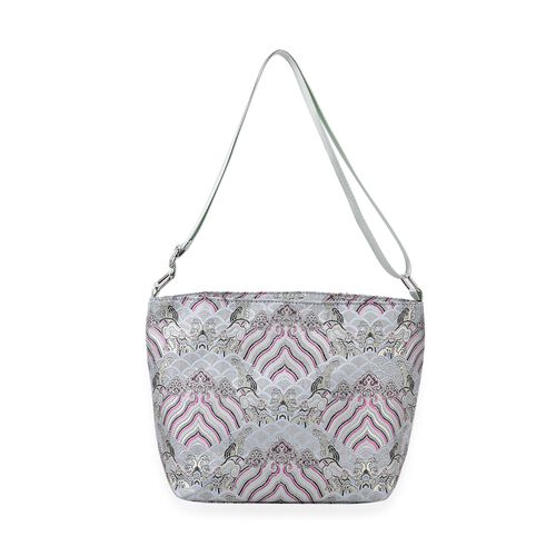 Jacquard-Tasche aus Poly-Satin mit Futter und Reißverschluss, Innentasche, türkis