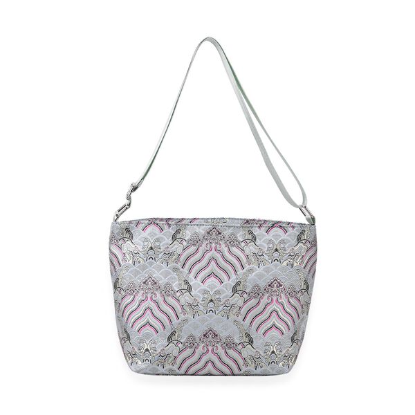 Jacquard-Tasche aus Poly-Satin mit Futter und Rei&szlig;verschluss, Innentasche, t&uuml;rkis