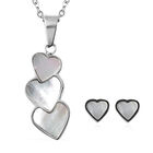 2er-Set Weißes Perlmutt Ohrstecker und Anhänger mit Kette ca. 50 cm in Edelstahl