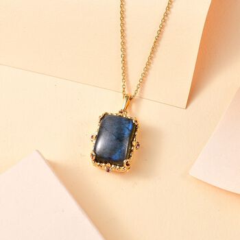 AAA Labradorit und Rhodolith Granat Anh&auml;nger mit 50cm Kette - 15,62 ct.