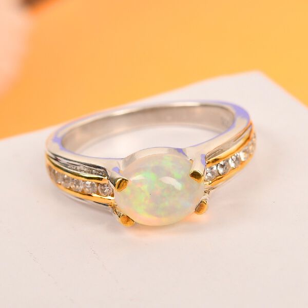 Natürlicher Äthiopischer Opal und Zirkon Ring 925 Silber zweifarbige Überzug image number 2
